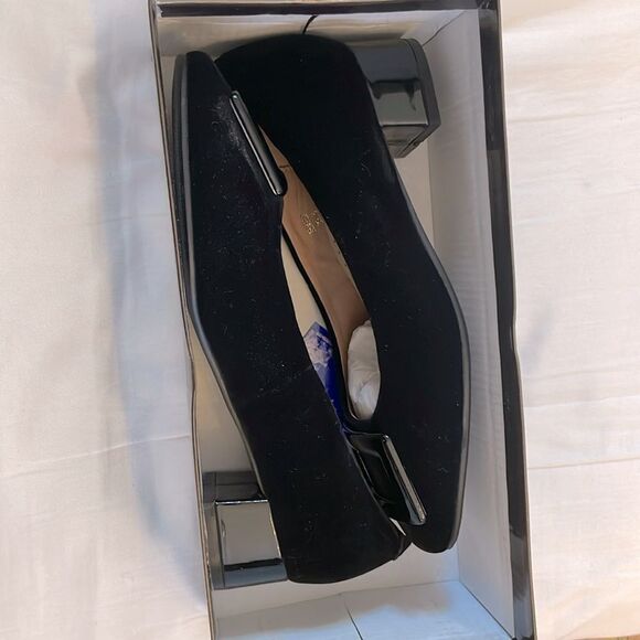 GG COLLECTION BLACK VELVET BALLET FLATS WITH SQUARE BLACK DETAIL.  NEW I… - Picture 10 of 12